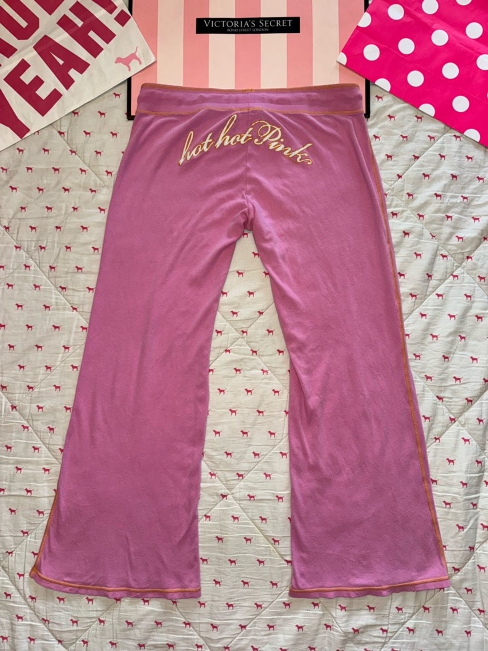 VS PINK VINTAGE Y2K 2006 FLARE SWEATPANTS HOT HOT PINK BOOTY LOGO RARE HTF LARGE
